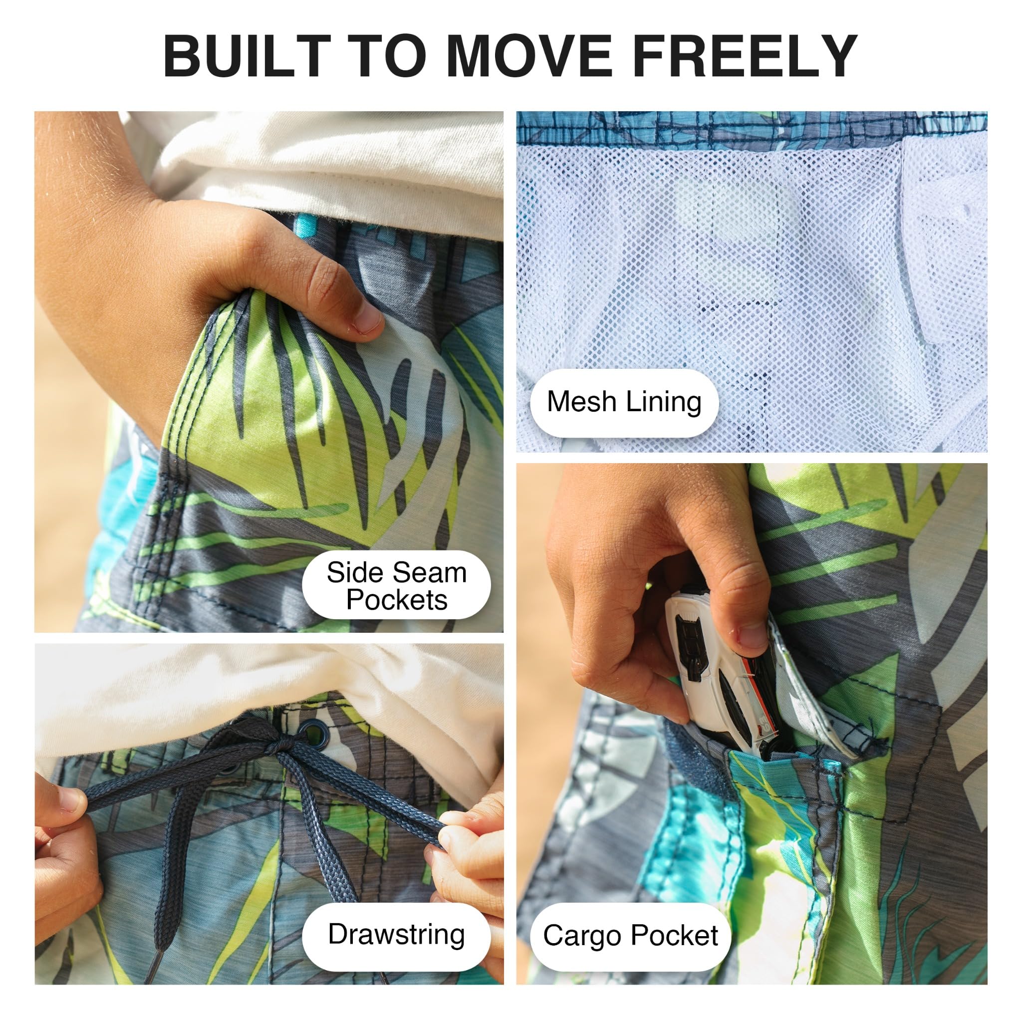 Kanu Surf Boys' Line Up Quick Dry UPF 50+ Beach Swim Trunk, Montego Navy, Small (8)