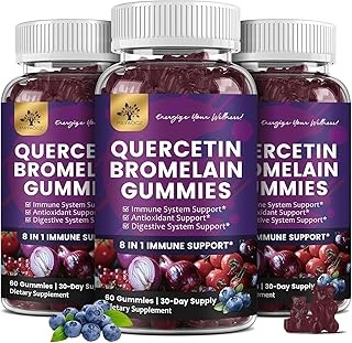 (3 Pack) Quercetin Gummies with Bromelain Zinc Elderberry Vitamin C D3 K2, Quercetin 1000mg Supplement with Bromelain 500mg for Cardiovascular, Immune System & Allergy, Vegan Gummy for Adult & Kid