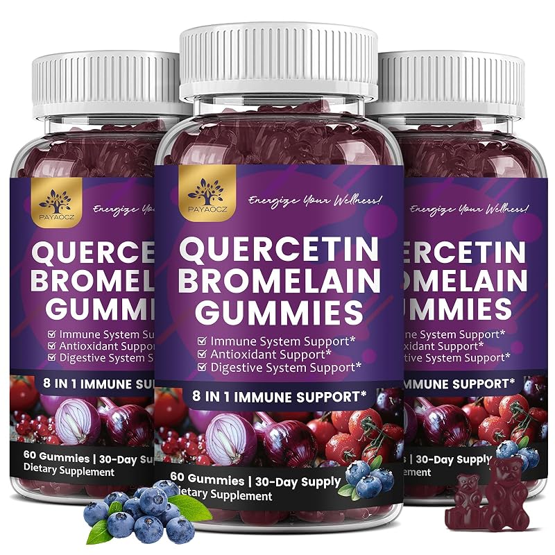 PAYAOCZ Suplemento em gomas de quercetina 1000 mg com bromelina 500 mg, 180 gomas