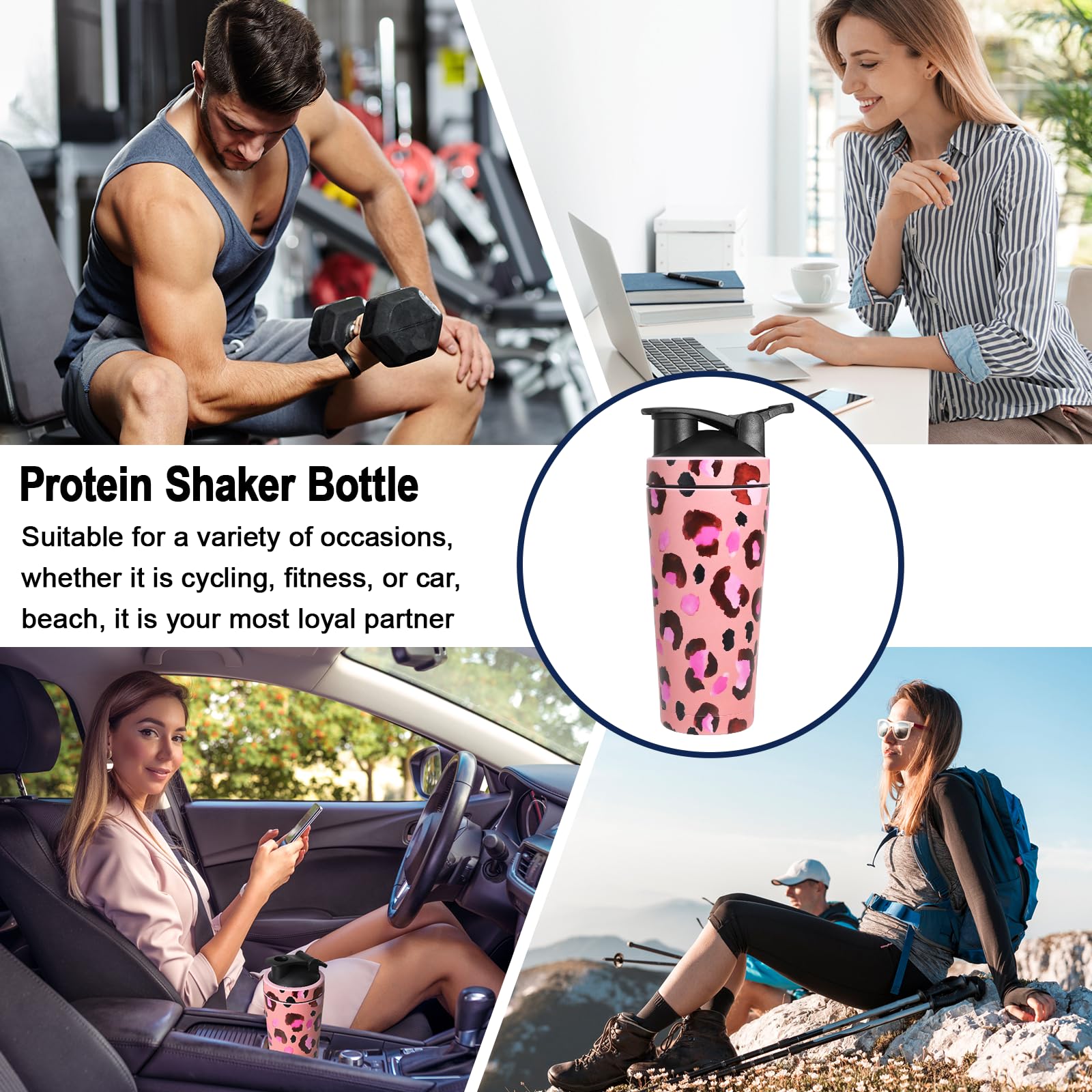 Eiweiß Shaker mit Kugel, 750ml Shaker Edelstahl, Protein Shake Edelstahl, Eiweißshaker, Tragbarer Workout Wasserbecher, BPA Free/Leak Proof, für Sport, Fitness, Eiweiß