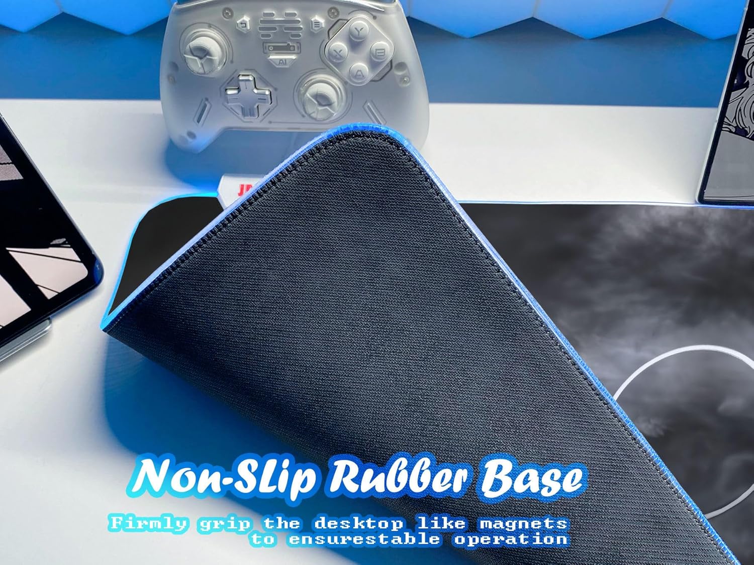 JMIYAV White RGB Gaming Mouse Pad 31.5x12 Inch PC XL Large Extended Glowing Led Light Up Desk Pad Non-Slip Rubber Base Computer Cool Mousepad Mat Desk Accessories Gaming Setup Storm Halo