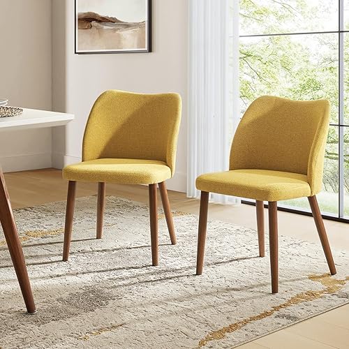 Miniatura 7 de Juego de 2 sillas de comedor tapizadas para cocina, comedor, sillas laterales con respaldo acolchado curvado, patas de madera para