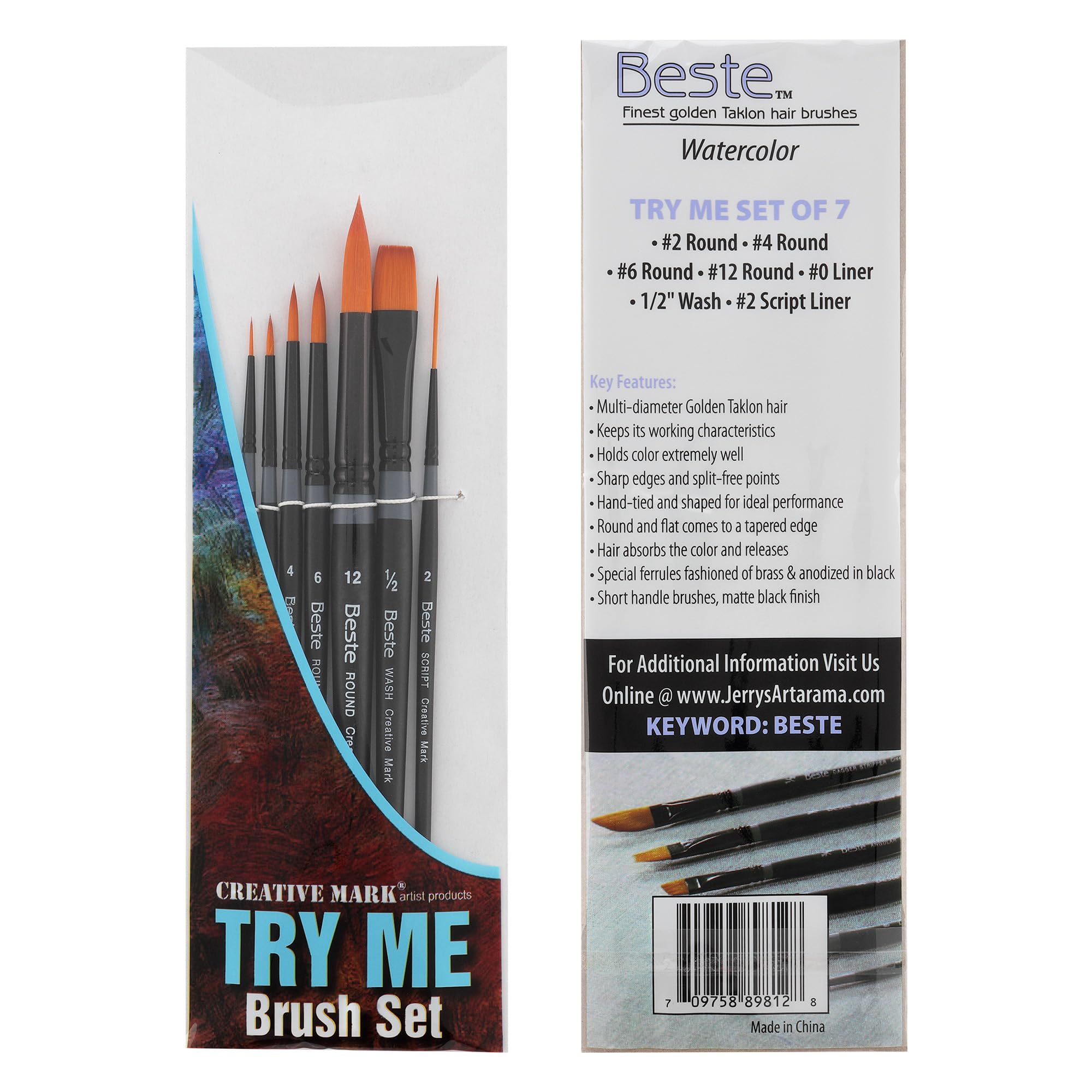 Creative Mark Best Golden Taklon Paint Brushes- Try-Me Watercolor Set of 7- Multi-Diameter Natural Bristle Watercolor Brushes- Short Handle Paint Brush For Artists, Watercolor, Acrylic Paint & Gouache - Image 2