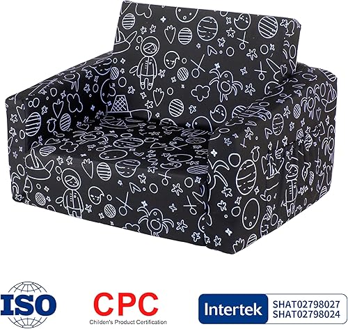 Miniatura 8 de MallBest Sofás para niños, sofá cama, silla tapizada para bebé, sofá reclinable abierto (negro/cohete)
