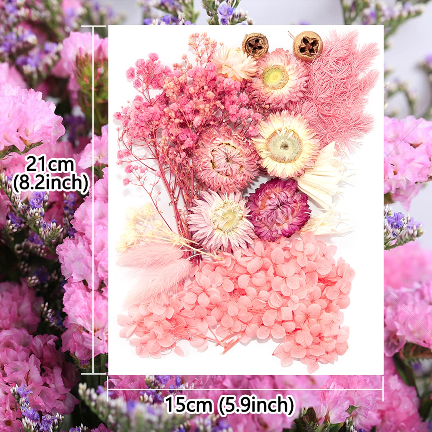 iDattel Naturalne suszone kwiaty, naturalne mieszane, naturalne suszone kwiaty, zestaw do sztuki, majsterkowania, scrapbookingu, rzemiosła, tworzenia kartek (różowo-białe)