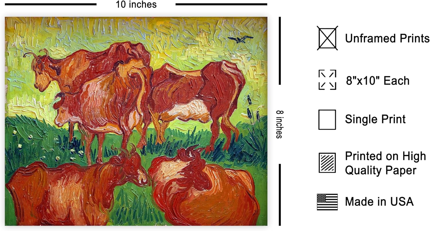 Poster Master Vintage Van Gogh Poster - Retro The Cows Print - Impressionism Art - Cattle Print - Farmhouse Design - Fine Painting - Classic Painting - 8x10 UNFRAMED Wall Decor