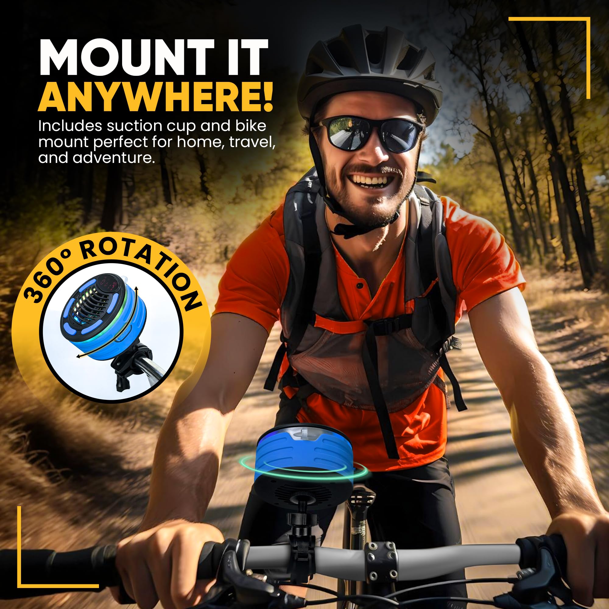 Altoparlante Bluetooth portatile impermeabile con aspirazione, moschettone, supporto per bici, cavo da 2 m, luci LED, TWS, orologio Digi, IP67, 12 ore di riproduzione, suono stereo, doccia