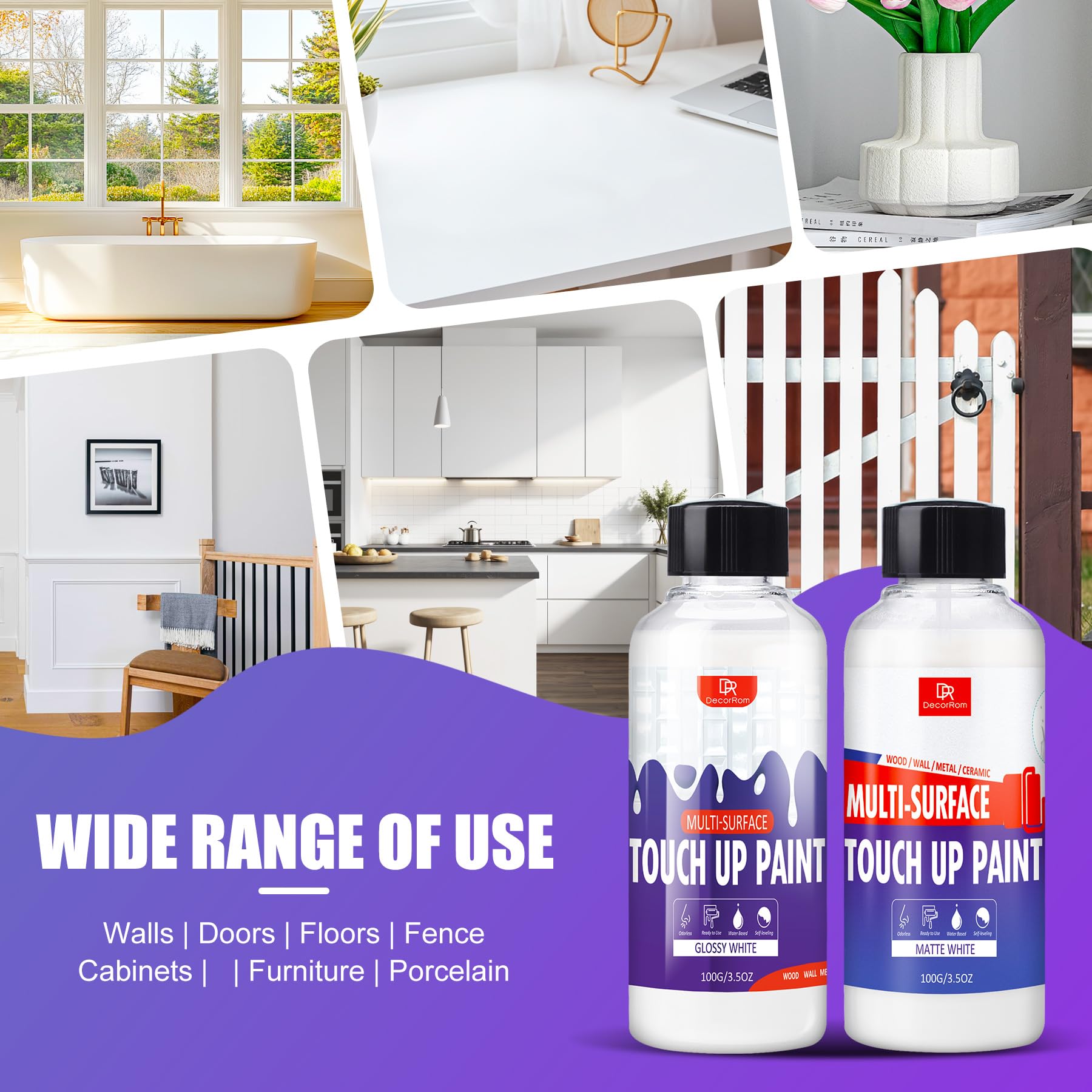 Pintura de Retoque Blanco 200ml - Multisuperficie para Baño, Pared, Techo, Madera, Armarios y Portes, con Fórmula Fácil de Limpiar, Ideal para Rebanar Agujeros y Reparar Rayones en Superficies Blancas