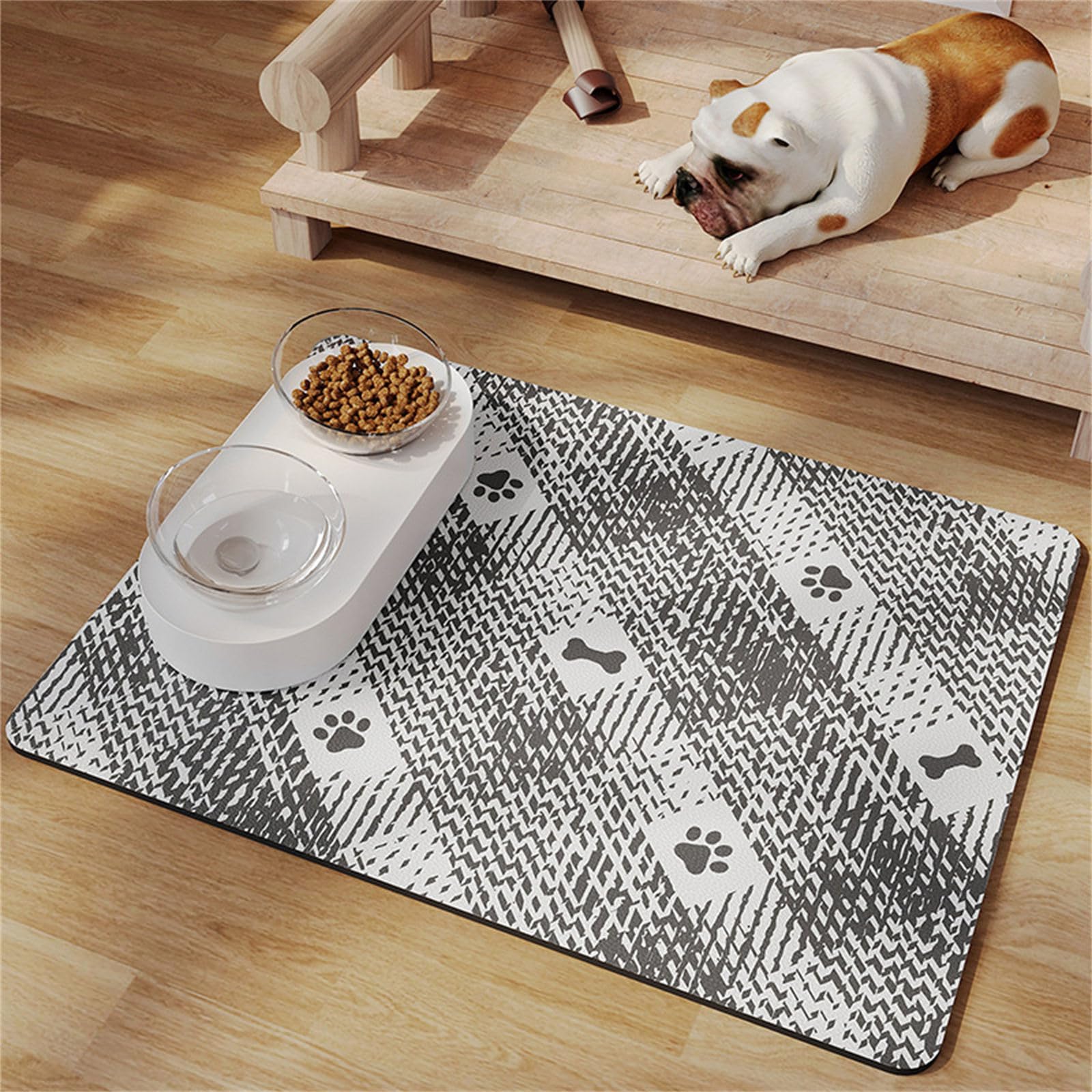 Hearda Absorbent Pet Food Mat, Vintage Style Pet Mats for Food Bowls Pet Feeding Mat Dog Bowl Mats Non Slip Quick Dry Water Dispenser Mat Durable Dog Food Placemat (40x60cm,Gray)