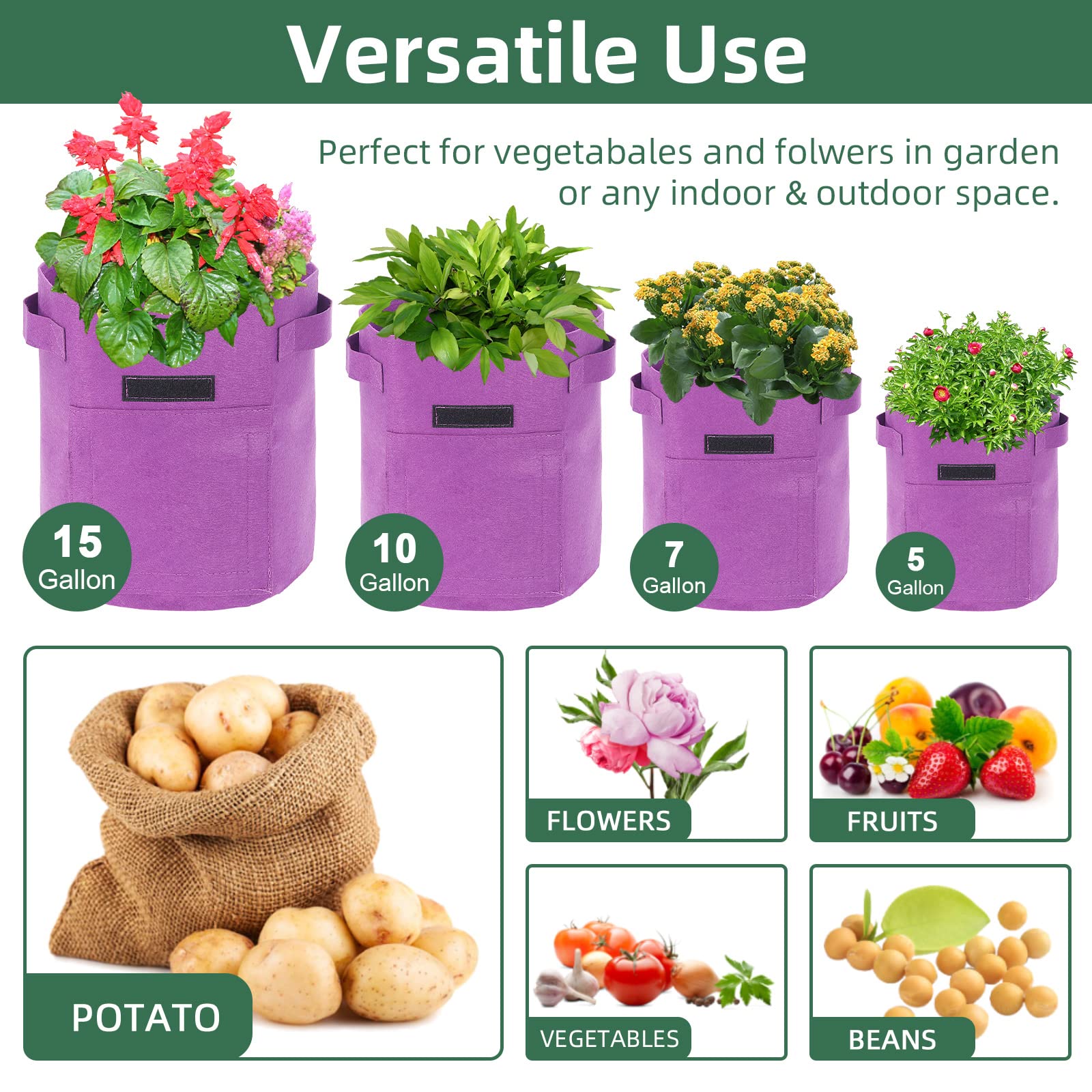 Kartoffel Pflanzsack 6 Stück 10 Gallonen Kartoffel Pflanzsack, 38 L Pflanztaschen mit Sichtbarer Klappe und Griffen, Mehrfarbig Garten Pflanzbeutel für Gemüse, Kartoffel, Tomaten (10 Gallone, 38 L)
