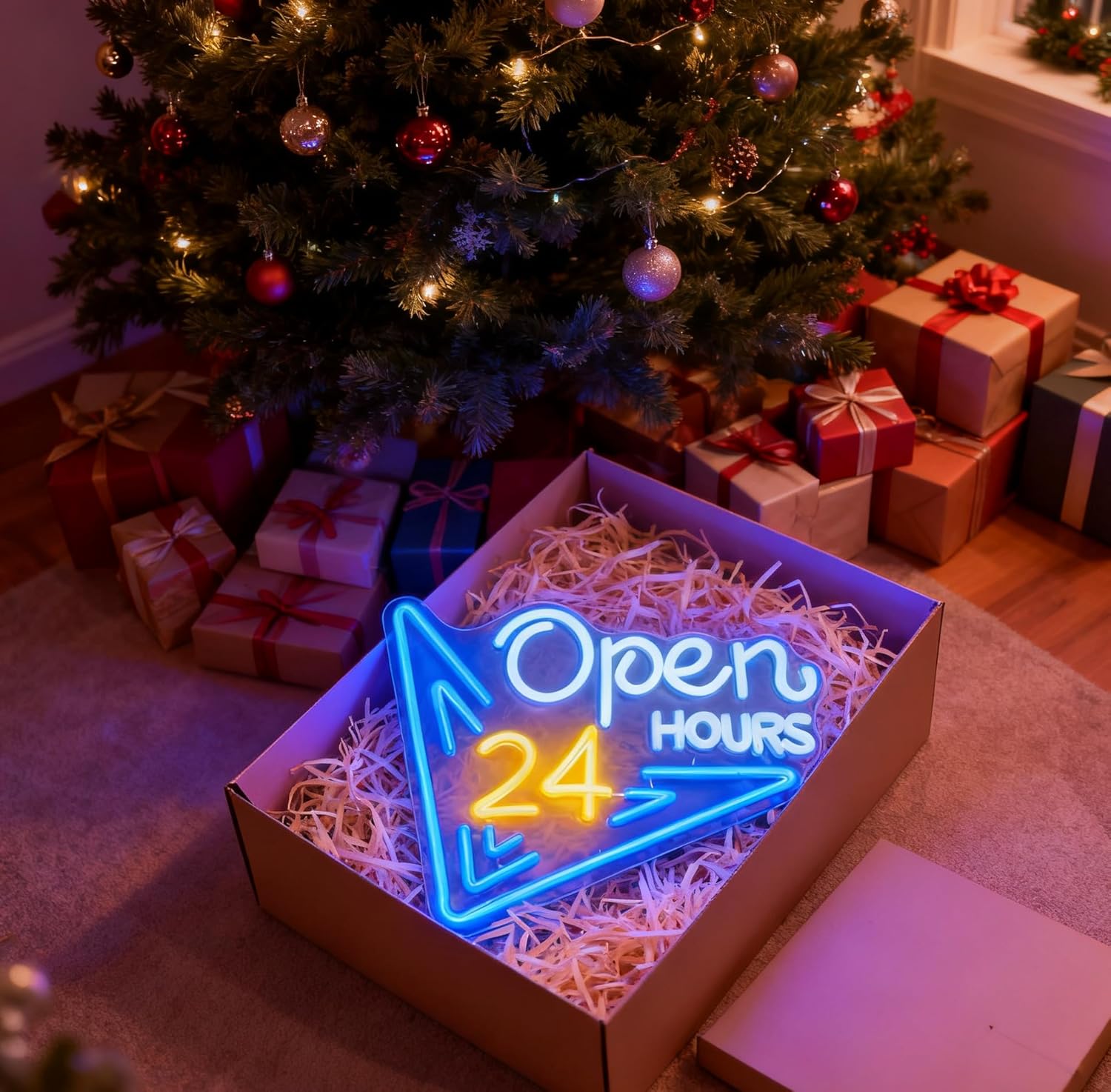 24 Hours Open Neon Sign, USB Powered Decorative Light 24 7 Business Open Sign for Store Shop Cafe Bar Home Wall Table Neon Decor, 14.2 x 13.5 In