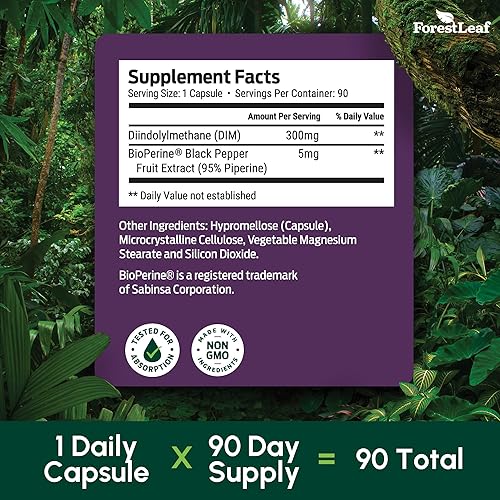 Miniatura 6 de ForestLeaf Suplemento DIM Suplemento de estrógeno DIM de 300 mg para mujereshombres Diindolilmetano con pimienta negra BioPerine Soporte para
