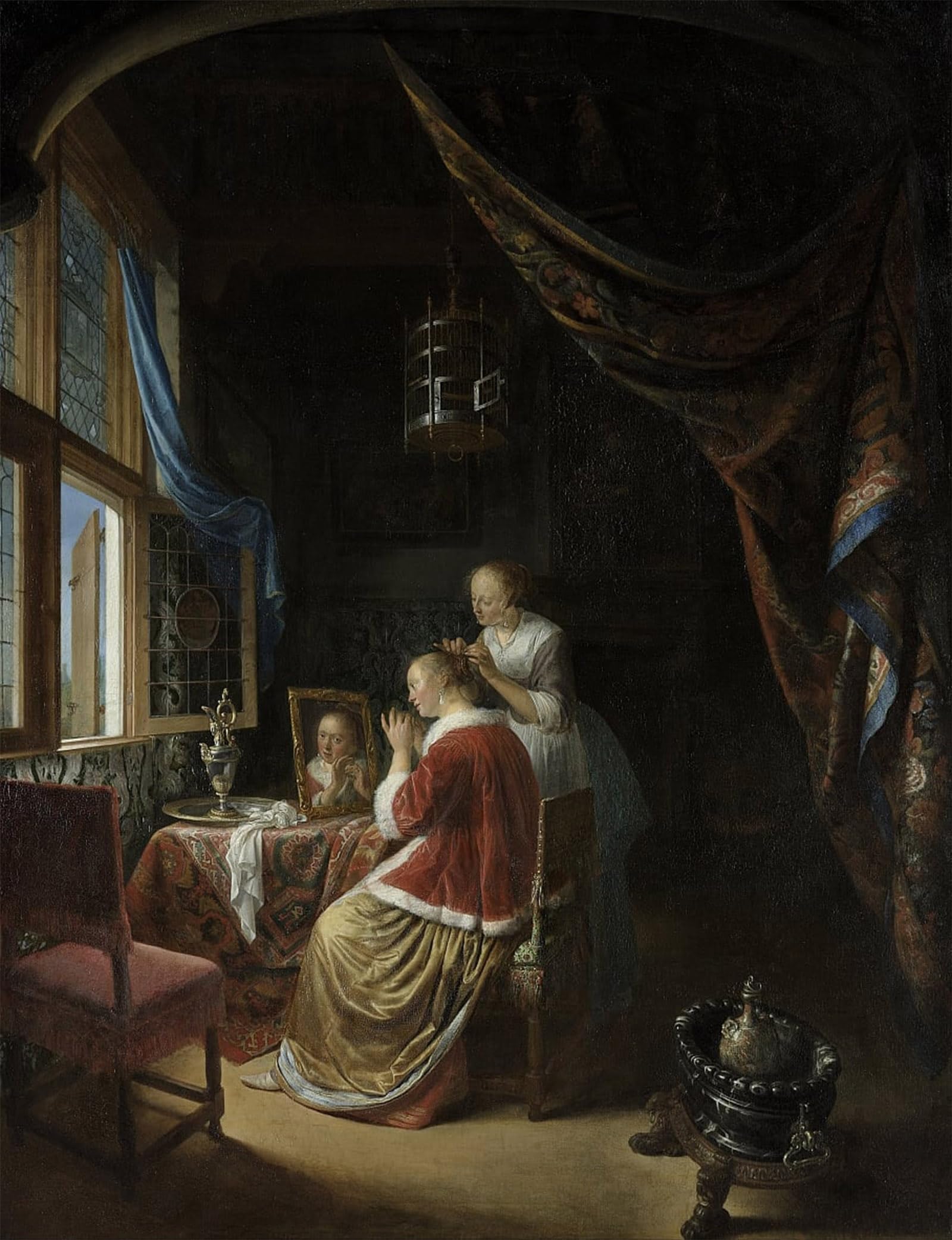POSTERIIk Famous Animal Posters Vintage Picture a Young Woman At Her Toilet by Gerrit Dou Modern Wall Decor for Home Decor 60x90cm