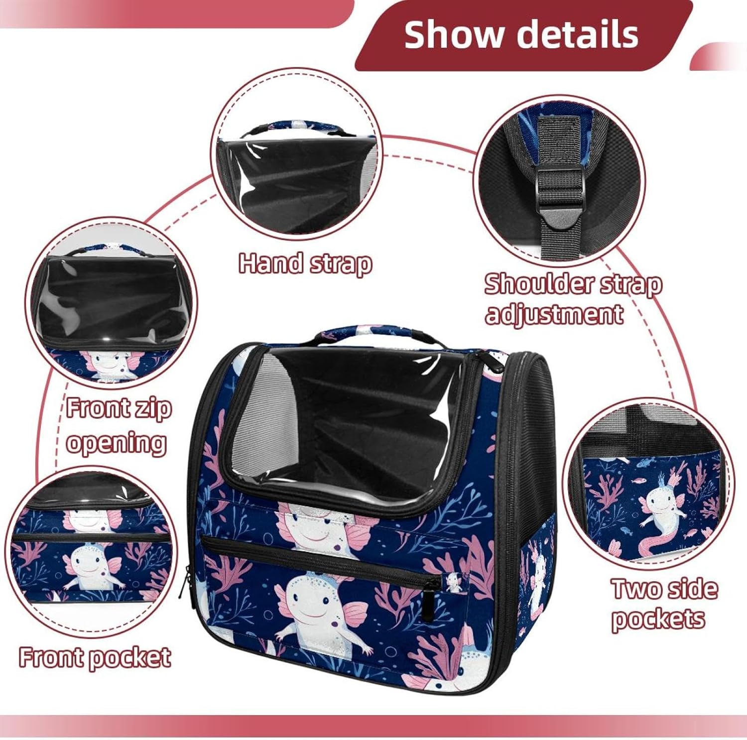 Axolotl Pet Carrier Soft Sided Carrier for Small Medium Cats Dogs