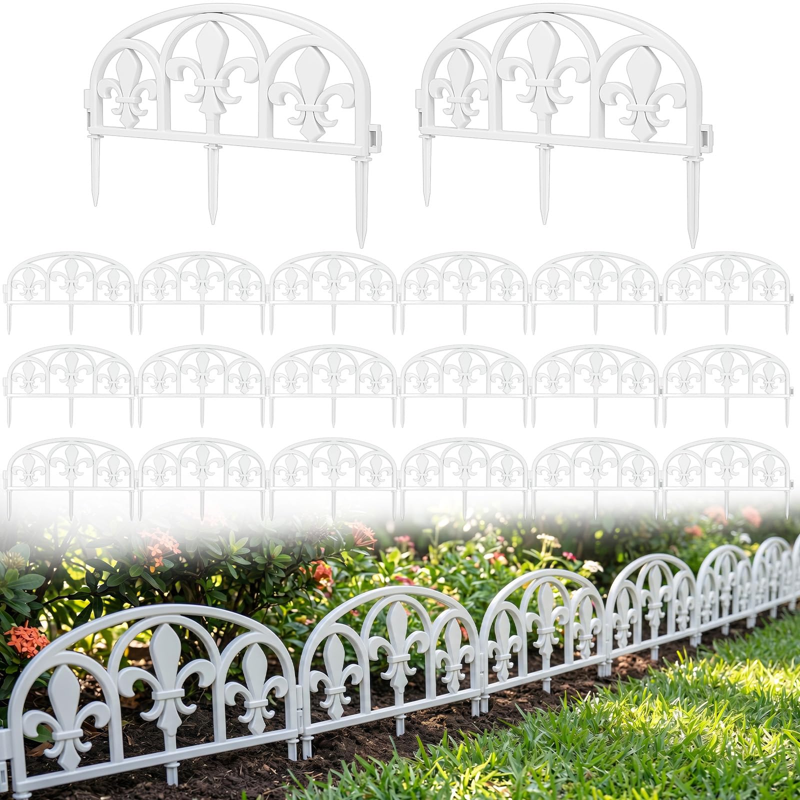 22ft white garden edging border 19 panels plastic landscape with 57 anchoring spikes decorative lawn barrier fence liner for flower bed yard