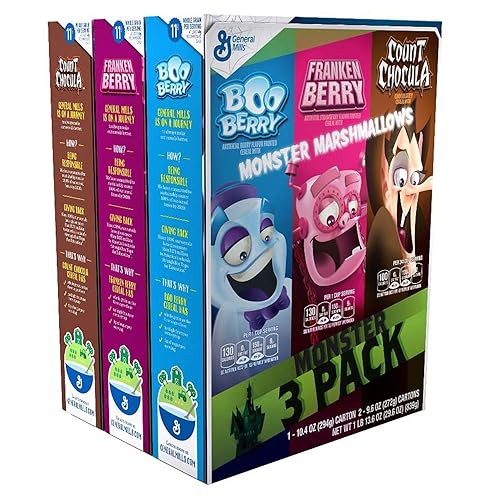 General Mills - 3 paquetes de cereal Monster con malvaviscos (Boo Berry, Franken Berry, Count Chocula) 29.6 onzas