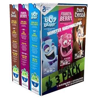 General Mills Monster Cereal 3-Pack with Monster MarshmallowsBoo Berry, Franken Berry, Count Chocula 29.6 Ounce