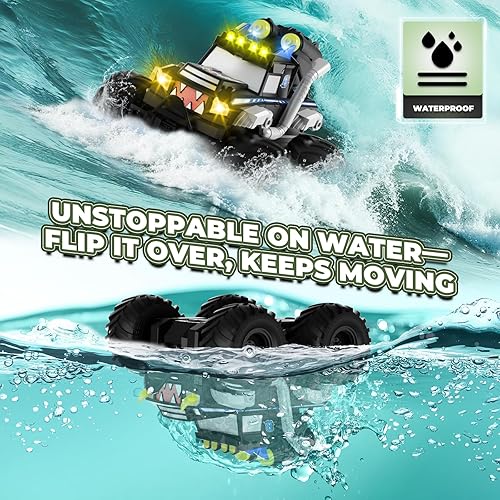 Miniatura 9 de Coche de control remoto, juguetes impermeables de camiones monstruos, autos RC anfibios 118, 2.4 GHz 4WD todo terreno, camión de juguete, juguetes