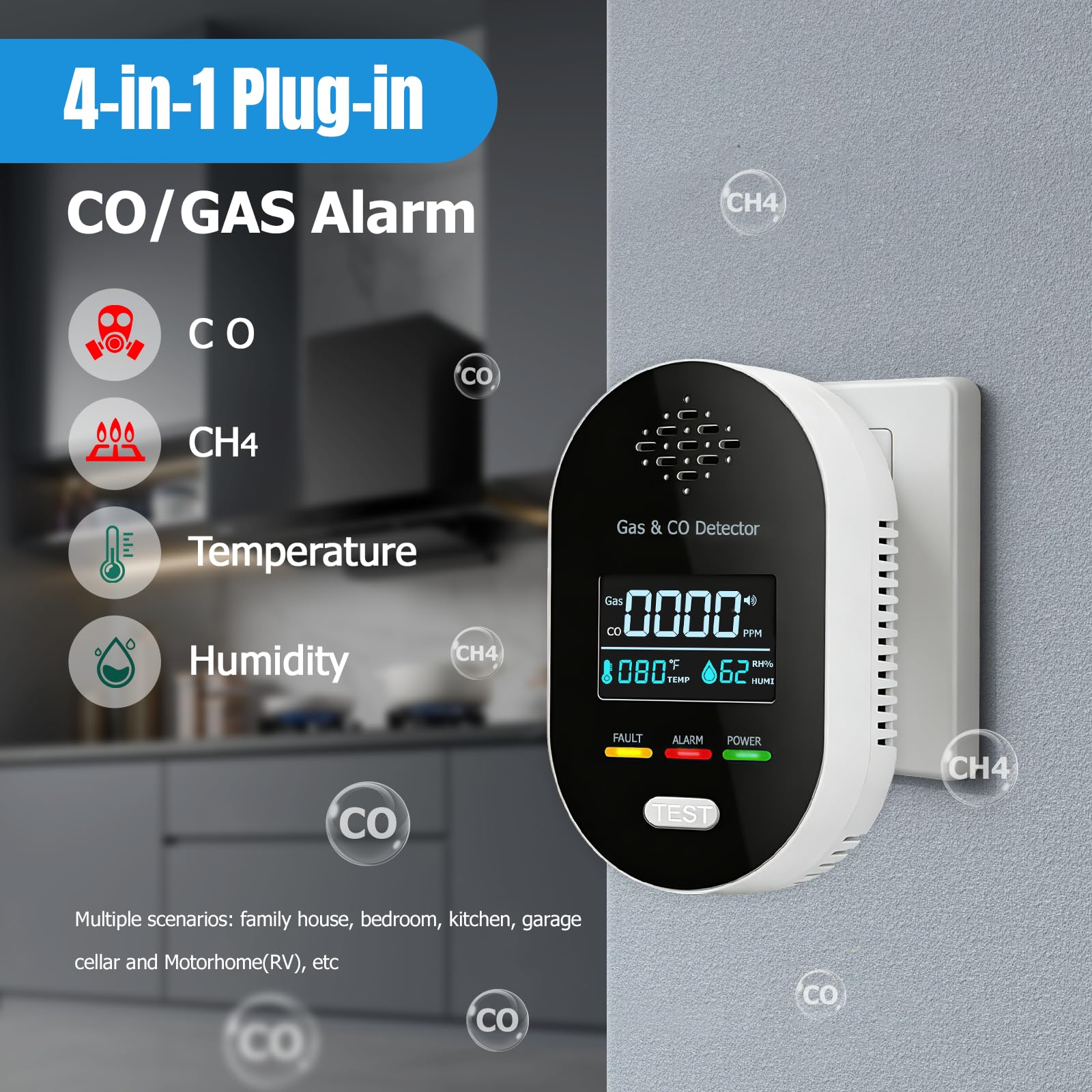 4 in 1 sensore di temperatura e umidità, termometro d'atmosfera con allarme acustico, LCD digitale igrometro Digitale per Interni, termometro igrometro per interni con schermo HD e display - Nero