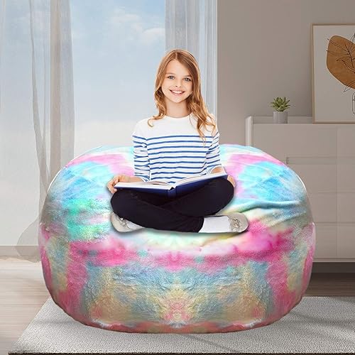 Miniatura 69 de Puf para adultos y niños sin relleno, funda redonda suave de gran tamaño para puf gigante, sillón de descanso, sofá perezoso, almacenamiento de Azul