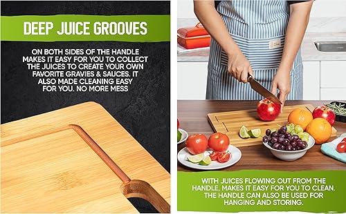 Miniatura 5 de WLM Soporte magnético para cuchillos y tabla de cortar de bambú con ranura para jugo, incluye 3 cucharas de madera