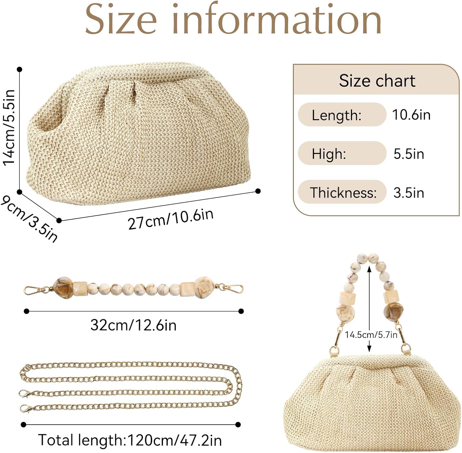 Women's Straw Crossbody Bag Summer Beach, Woven Clutch Purse with Detachable Strap for Vacation