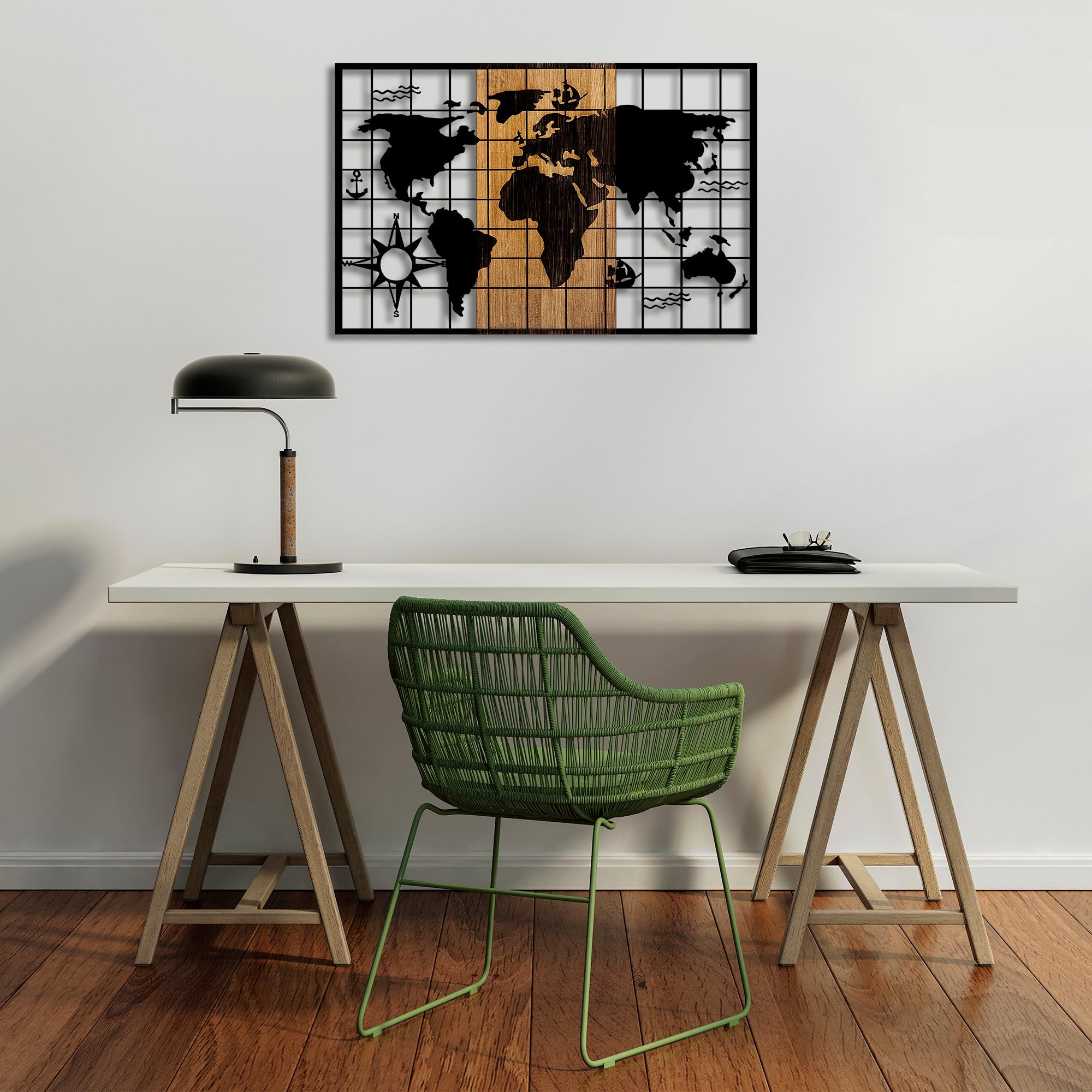 Stylish Decorative Wooden Wall Accessory, Black & Walnut, 90 x 3 x 58 cm, 50% Wood (3 cm) & 50% Metal (1.5 mm), Unique Design for Modern Spaces