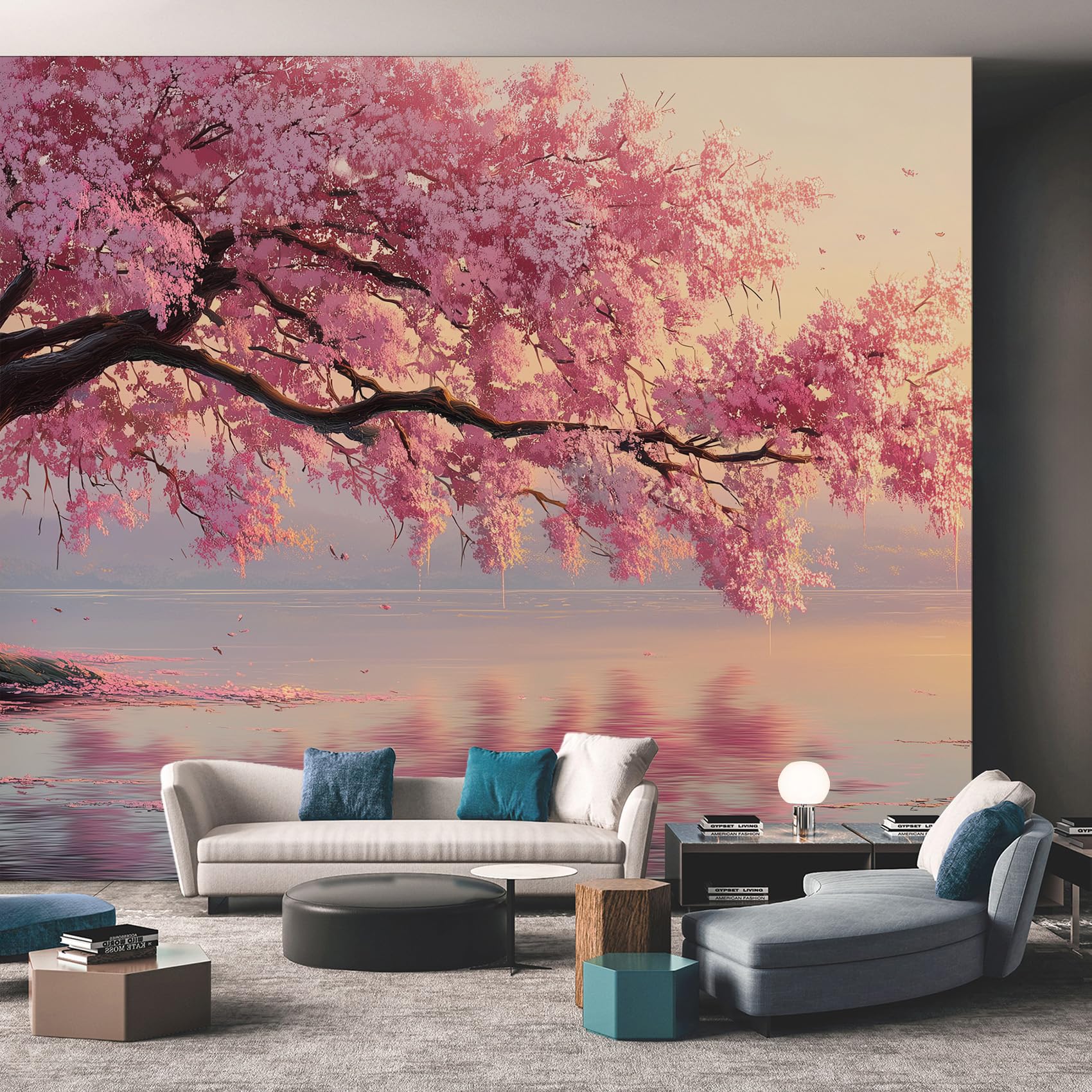 Lot De 2 Tapisseries Murales Verticales Anime Océan Lune Cerisier - Décoration Japonaise 115,7 X 33 Cm