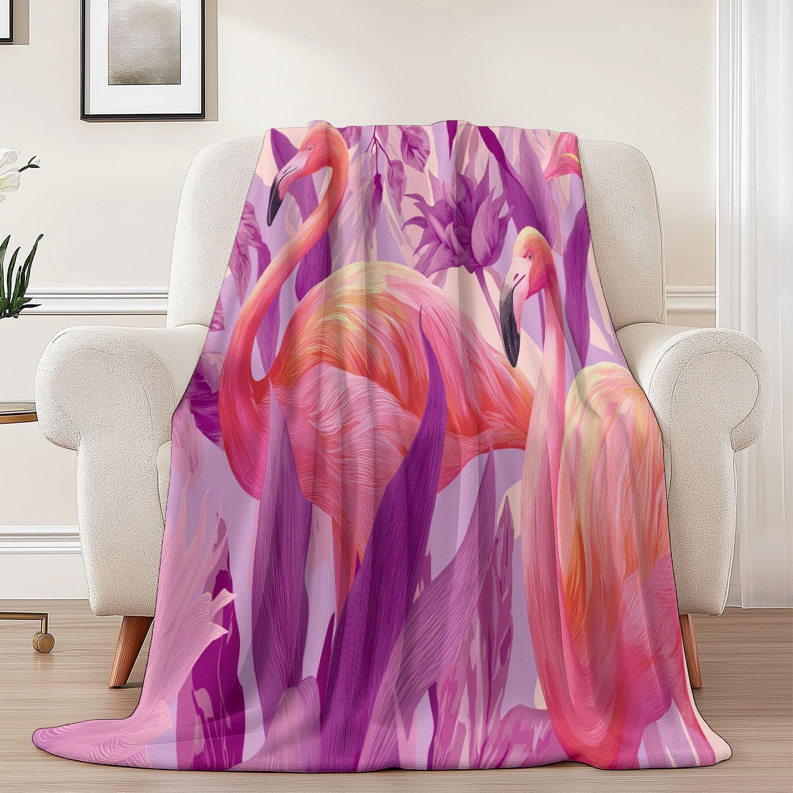 Decke Flanell 150 x 200 cm Geschenke für Frauen und Männer - Fantasie Tiere Flamingo Witzige Geschenke für Freunde zu Weihnachten und Geburtstag, Lila