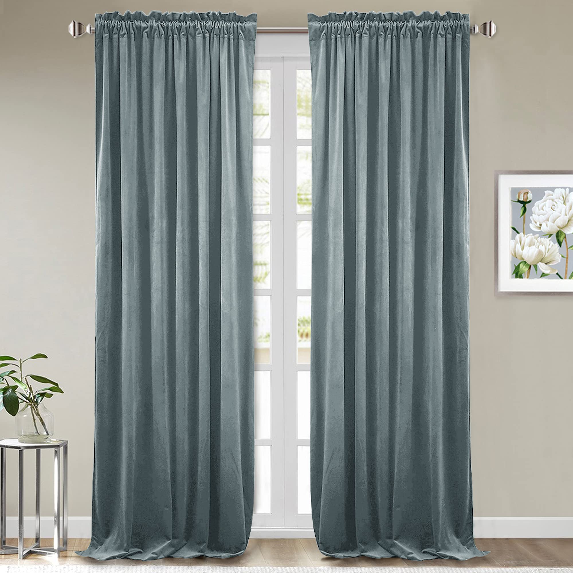 StangH Super Soft Luxury Velvet Curtains - Room Darkening Stone Blue Velvet Curtains Thermal Noise Reducing Window Decorative Drapes for Hall/Apartment, W52 x L84, 2 Panels — image 1