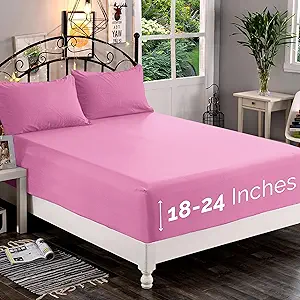 Elegant Comfort 1500 Premium Quality Fitted Sheet Ultra Soft 18-24 Inch Extra Deep Pocket - Single Fitted Sheet for High Mattress - Wrinkle Free with Smart Storage Pockets, Cal King, Light Pink