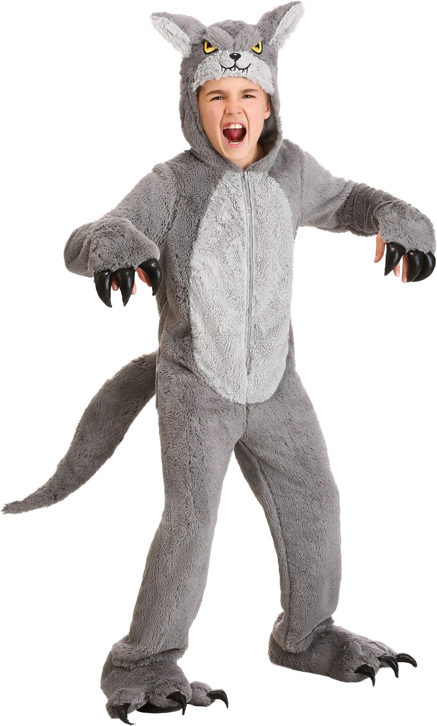 Kid's Grey Wolf Jumpsuit Costume, Forest Animal Halloween Outfit for Children