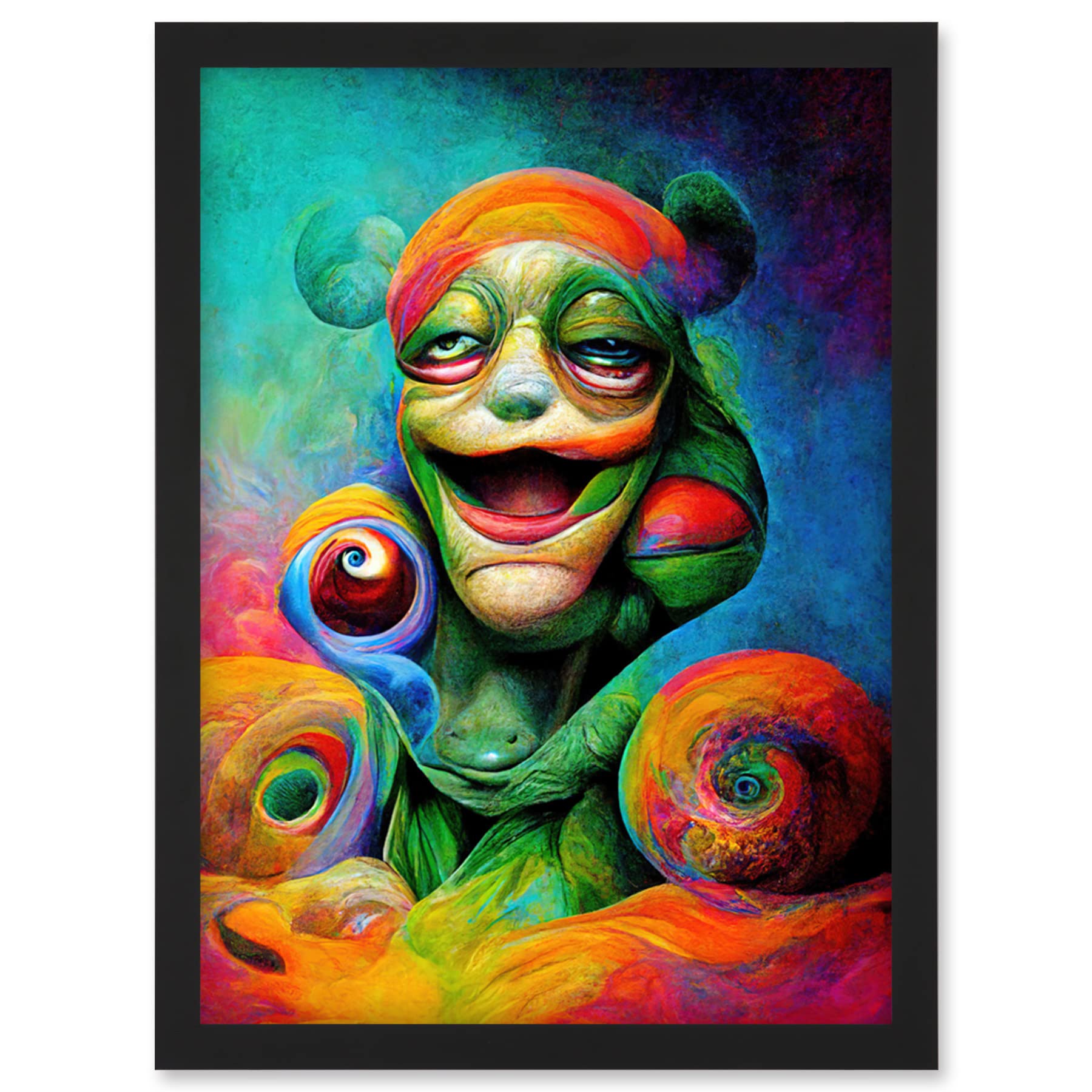 Doppelganger33 LTD Psychedelic Stoned Clown Trippy Colourful Artwork Framed Wall Art Print A4