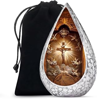 Catholic Memorial Burial Urn for Adult Ashes Male & Female - Brown Funeral Cremation Urns for Human Ashes Grandfather & Grandmother - 10 Inch Large Decorative Urns