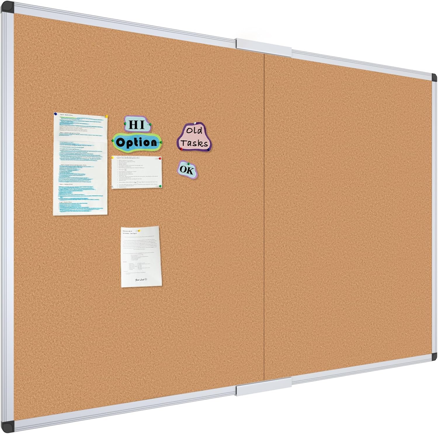VIZ-PRO 60" x 36" Large Cork Bulletin Board, Foldable & Wall-Mounted Notice Pin Board with Silver Aluminum Frame, for School Home Office - 5' x 3' Corkboard 60 X 36 Inches