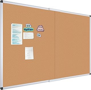 VIZ-PRO 60" x 36" Large Cork Bulletin Board, Foldable & Wall-Mounted Notice Pin Board with Silver Aluminum Frame, for School Home Office