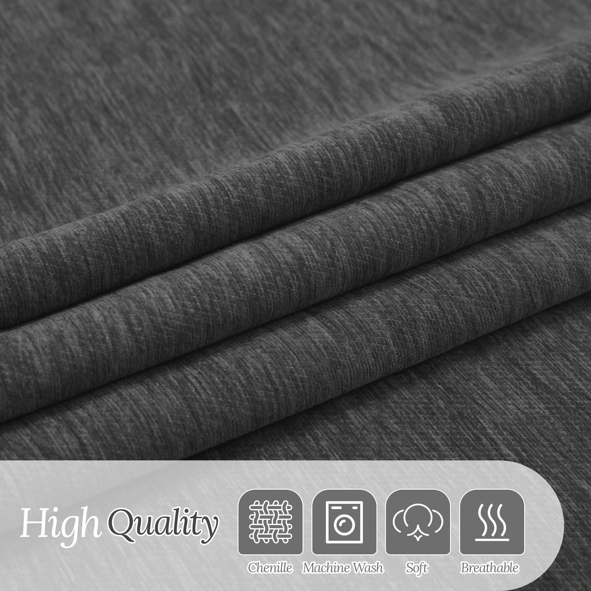 HDCAXKJ Corner Sectional Couch Covers for Dogs L Shape Sofa Cover with Tassel Chenille Super Soft Non Slip U Shaped Couch Cover Blanket Washable Sectional Slipcover Protector (Dark Gray, 91x252 inch)