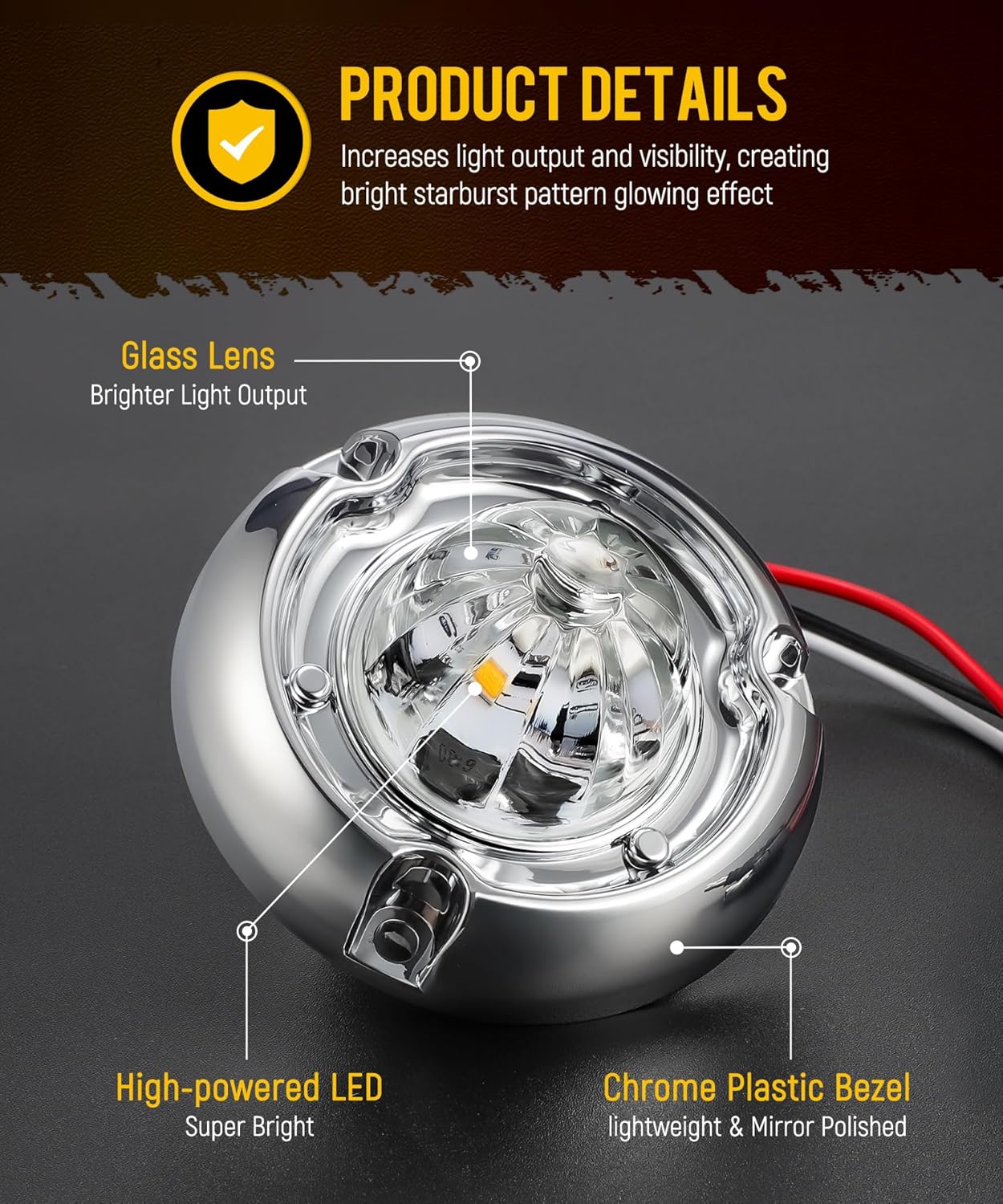 Partsam 5Pcs 1.5 inch Mini Glass Lens Watermelon Lights [Patent Pending], Amber LED Marker Clearance Light Turn Signal for Semi Truck Trailer RV, Compatible with Freightliner Kenworth Peterbilt