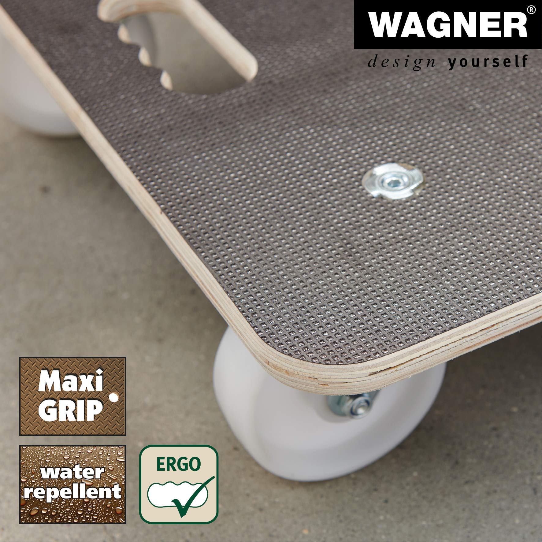 WAGNER Transportroller Transporthilfe 1113 I Schichtholz mit Grip I 59 x 49 x 13,5 cm, Tragkraft 400 kg I Möbelroller für Umzüge I Umzugsrollbrett I Schwerlastrollbrett Tragegriff I FSC® I Made in DE