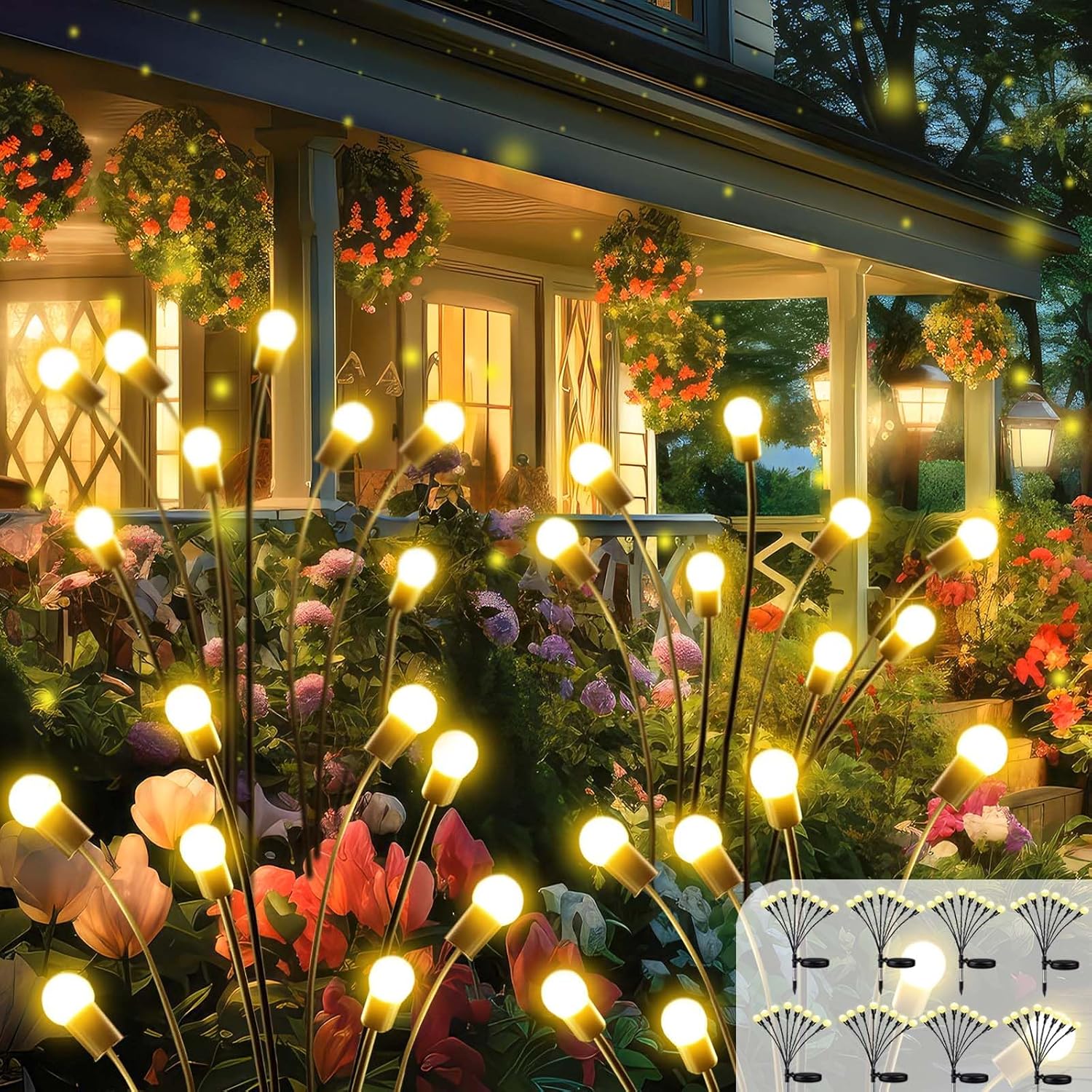 2026 Upgraded Solar Lights Outdoor, 8 Pack Solar Garden Lights with 2 Modes, Firefly Lights Outdoor Waterproof, Sway by Wind, Twinkle Firefly Light for Yard Patio Path Garden Decoration (Warm White)