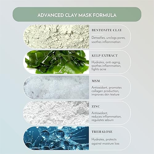 Miniatura 3 de Polvo de arcilla de bentonita con algas, MSM, mascarilla facial limpiadora de poros hecha en Estados Unidos, también conocida como arcilla curativa
