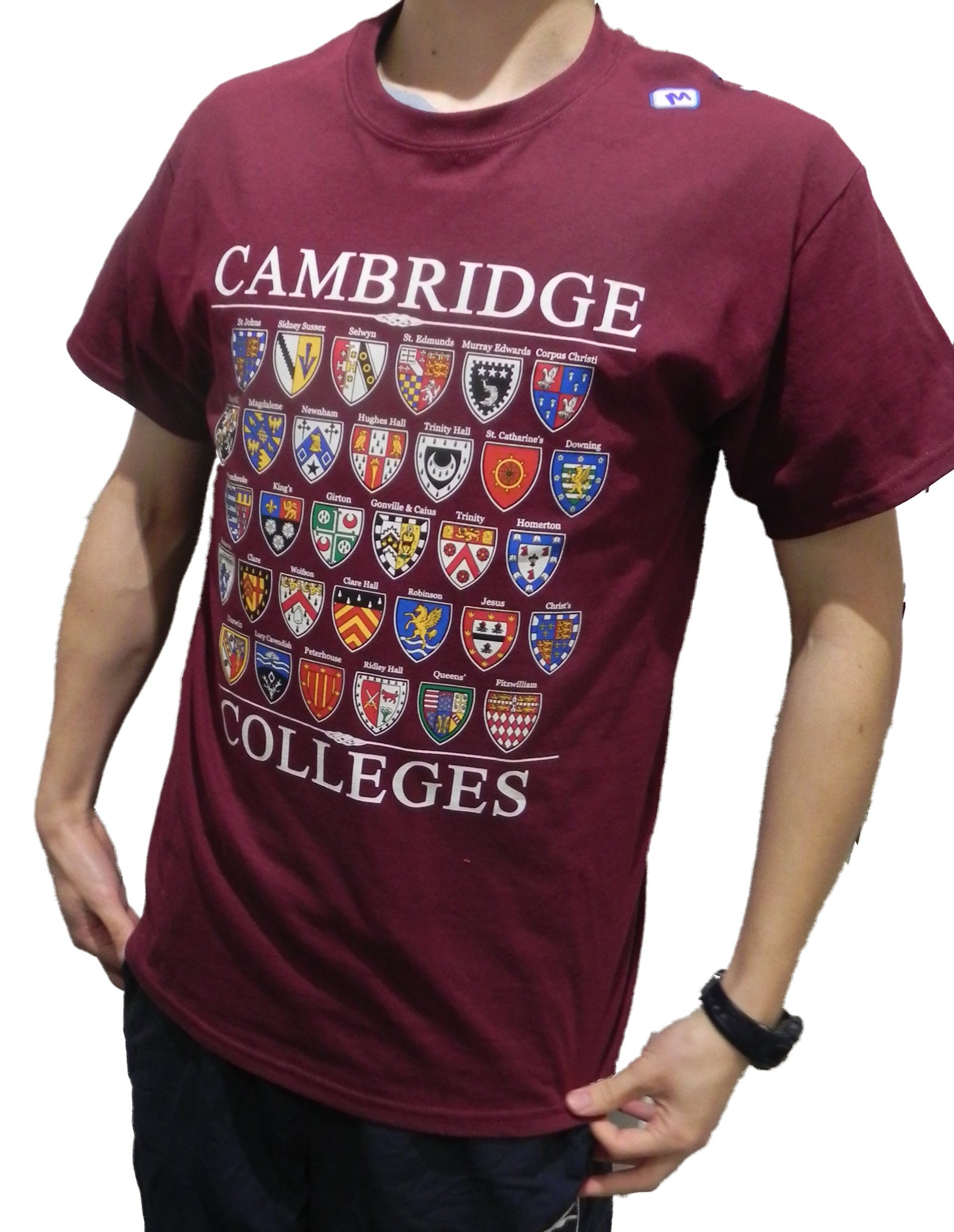Cambridge Colleges T-Shirt - Colleges from the Famous City of Cambridge, England Maroon
