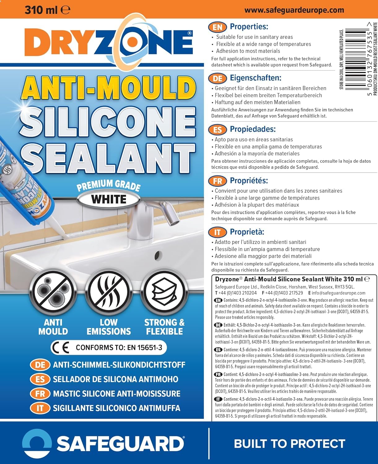 Dryzone Silicone Sigillante Antimuffa Trasparente (2 x 310ml) - Per Ambienti Interni Umidi, Asciugatura Rapida, Adesione Forte, Lunga Durata Contro la Muffa