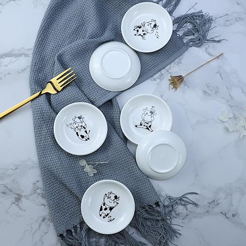 Miniatura 7 de Divertidos platos de cerámica con diseño de vaca y pájaro de caricatura, platos de condimentos, cuencos de sushi y soja, platos de aperitivo, platos