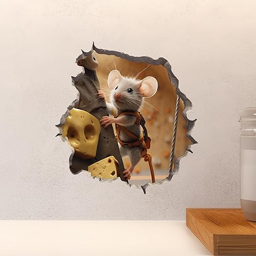 Miniatura 4 de Calcomanía de pared 3D con agujero de ratón y queso escalada en roca
