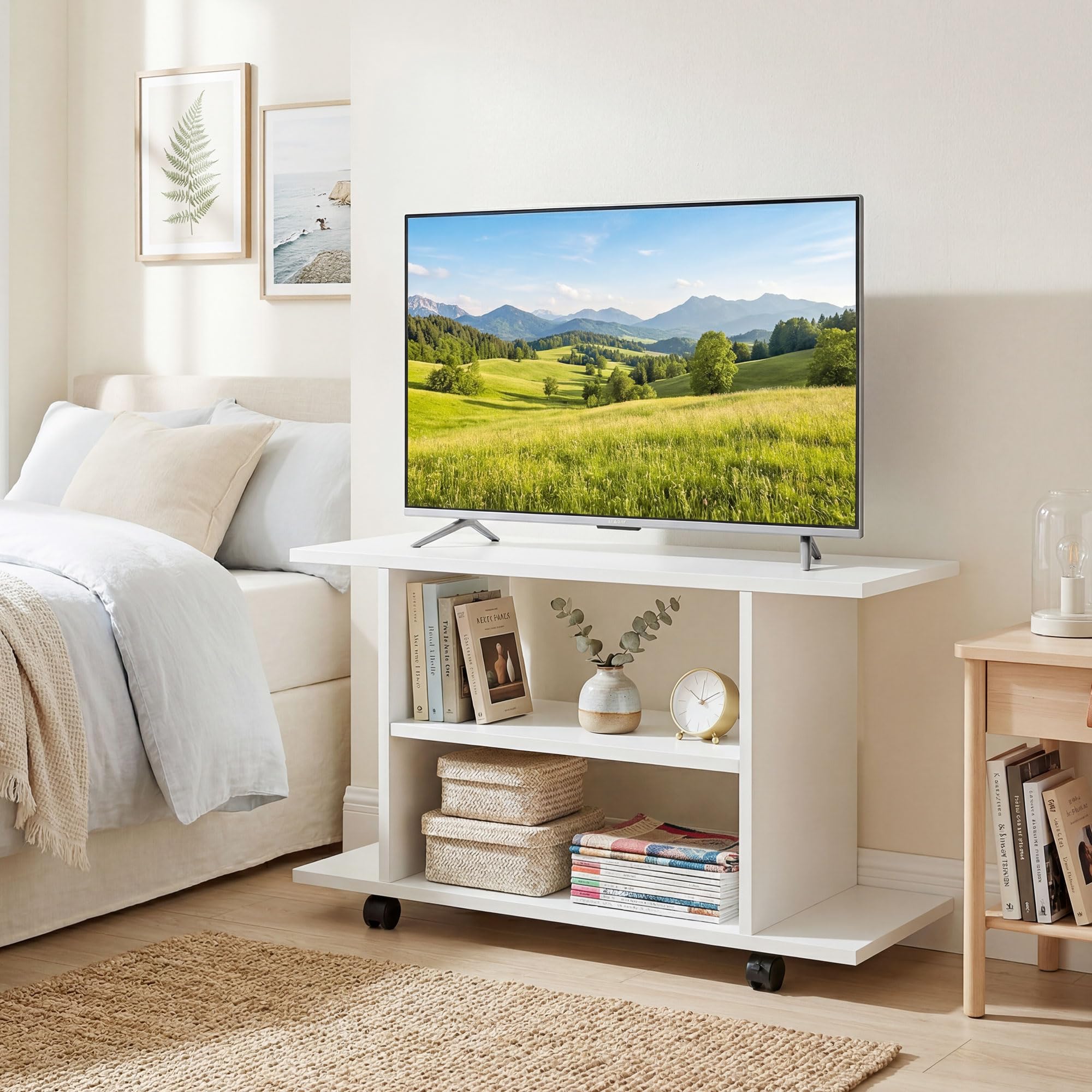 HOMCOM Mobile TV Moderno con Ripiani, 42" Porta TV con Ruote, 80x40x40 cm, Bianco