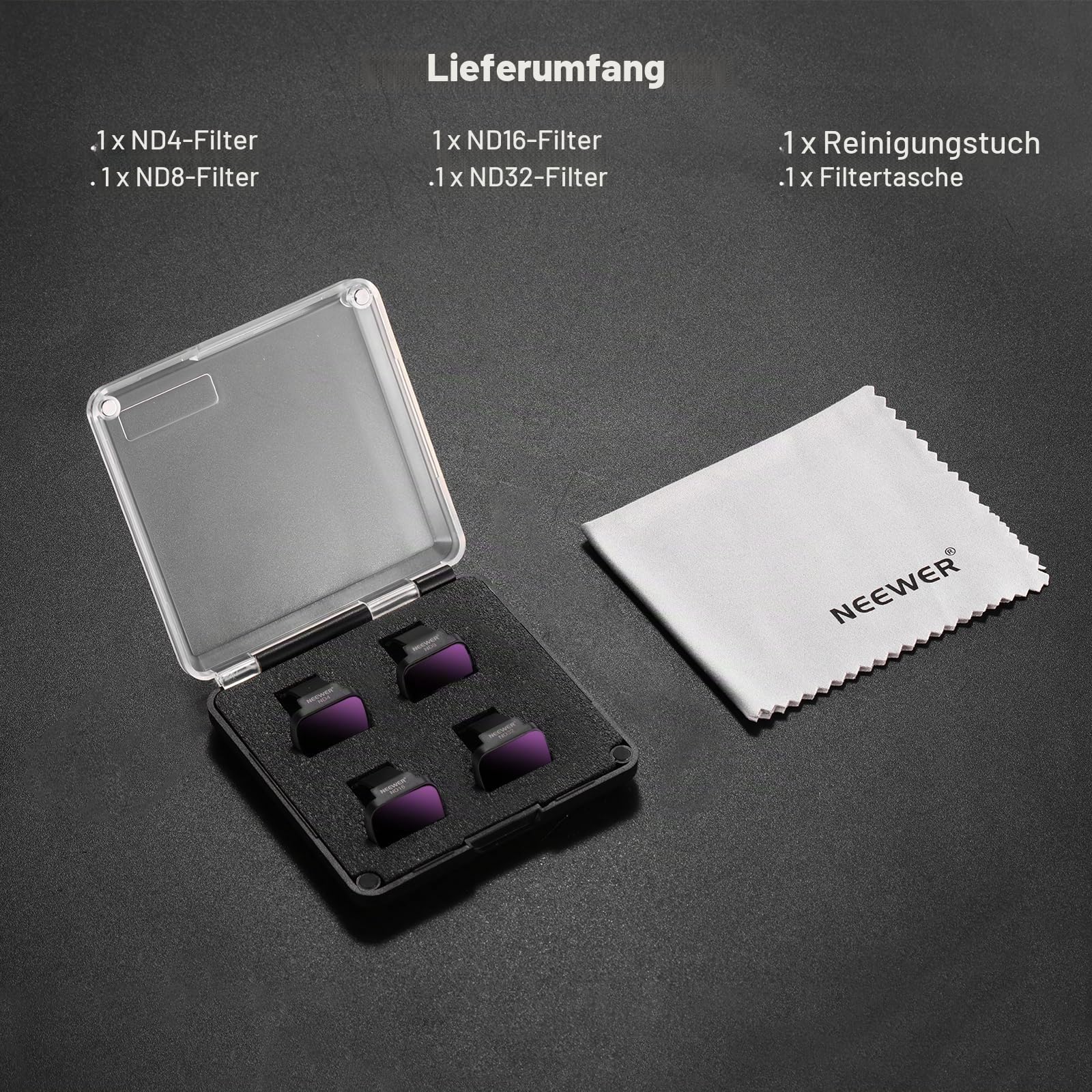 NEEWER ND Filter Set Kompatibel mit DJI Mini 4K/2 SE/SE/2/Mavic Mini (4 STK.) ND4 + ND8 + ND16 + ND32 Snap On Mehrschichtige HD Optisches Glas Neutraldichte Kamera Objektiv Filter Zubehör, FL-B39