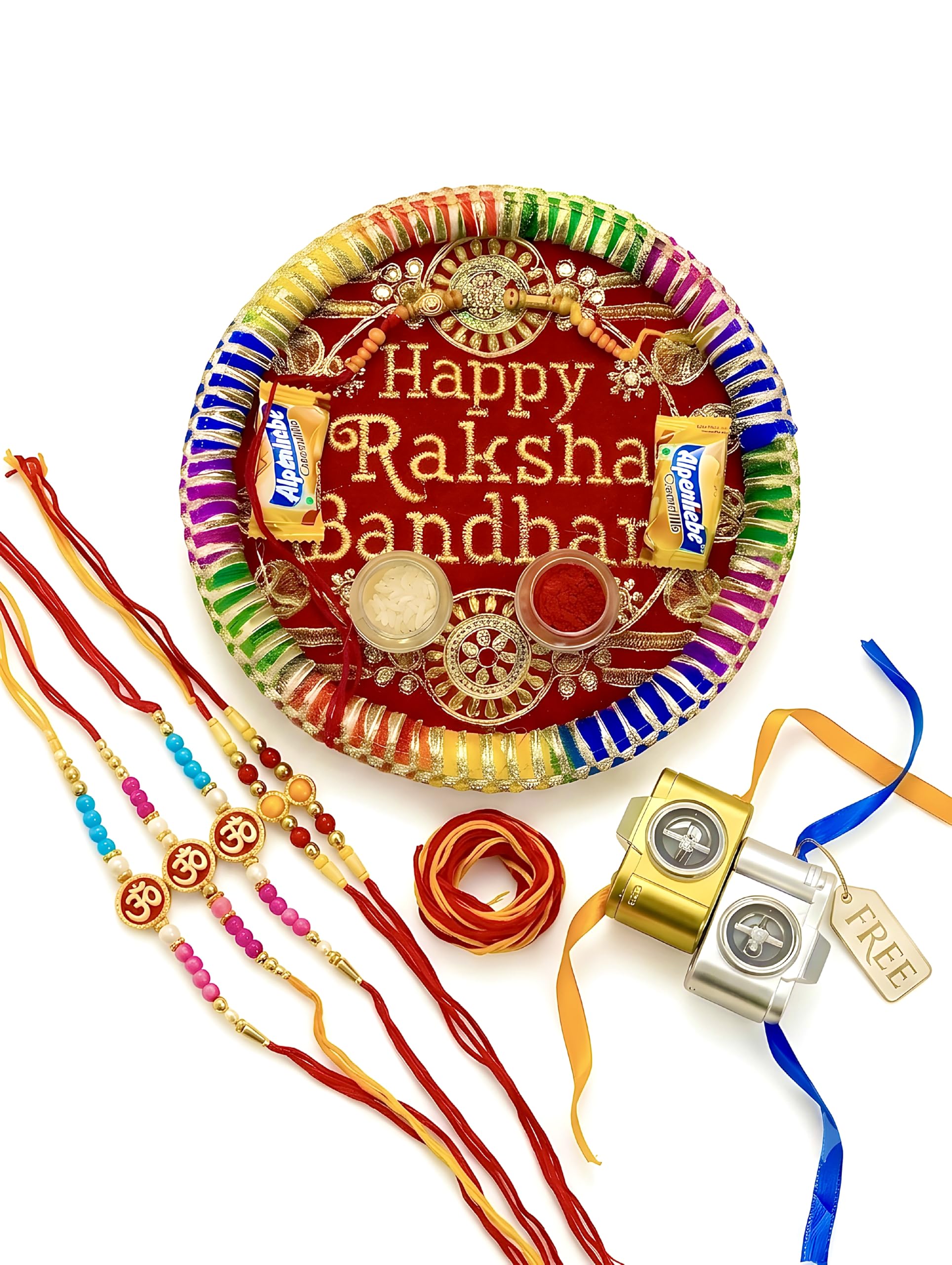 Oblivion Pooja Thali with Rakhi Set for Brother - Raksha Bandhan Combo | Oblivion Pooja Thali with Rakhi Set for Brother – Traditional Rakhis Set for Bhai with Mini Camera Gift Combo-image-5
