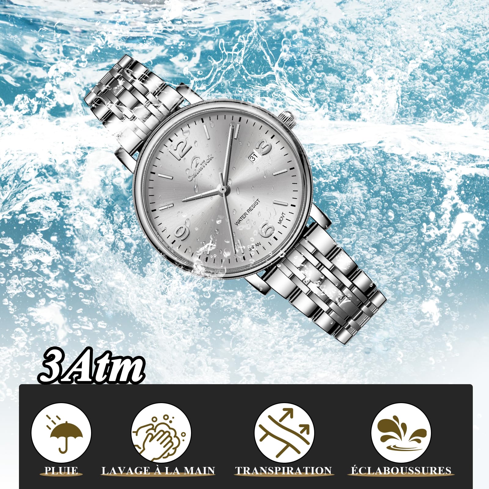 AVTREK Classic Business Reloj Mujer | Correa de acero inoxidable y piel auténtica | 3ATM resistente al agua | VJ12 Japonés Movimiento, Reloj Mujer Barato Calendario, Adecuado para todas las ocasiones