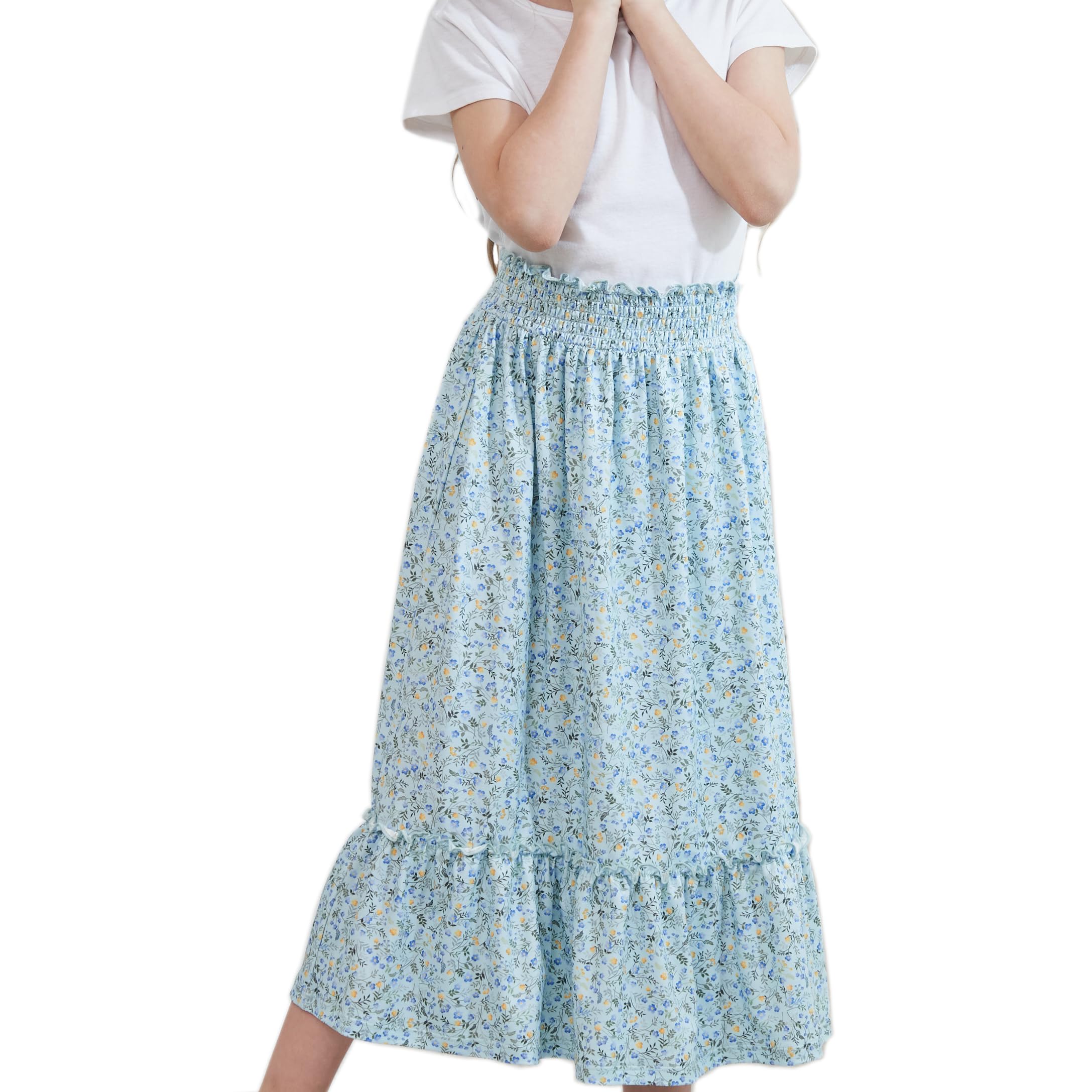 SosomiGirls Long Skirt Maxi for Girls Kids Ruffle High Waisted Skirts Summer Cute Boho Clothes